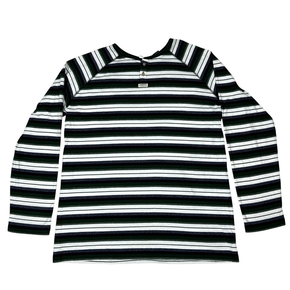 Sean John Shirt Mens 3X Green White Black Striped‎ Long Sleeve Henley Casual